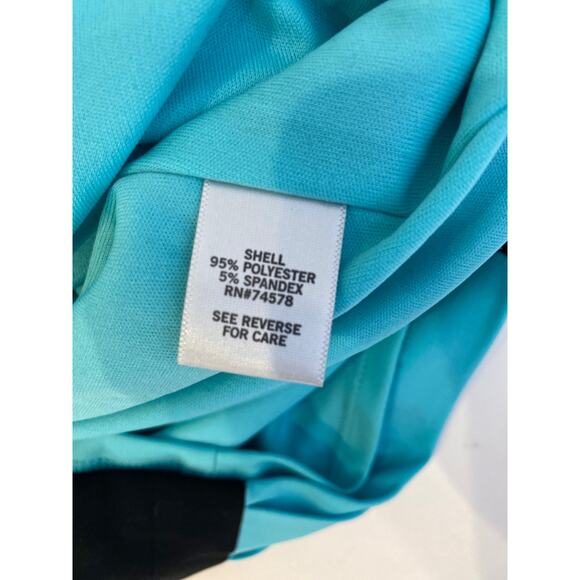 Cache Black Teal Sleeveless Bodycon Midi Dress Stretchy Colorblock Poly EUC Sz 8 - Picture 9 of 14